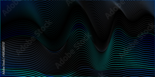 Abstract background with waves for banner. Medium banner size. Vector background with lines. Element for design isolated on black. Black and blue.