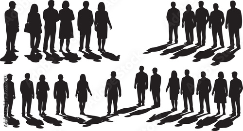 Silhouettes of business people standing in groups together