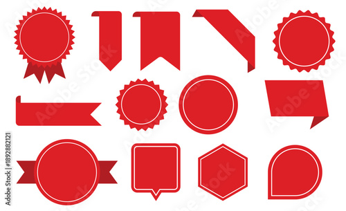 Red Badge, Ribbon, and Label Shape Icon Set for Promotion and Marketing Design