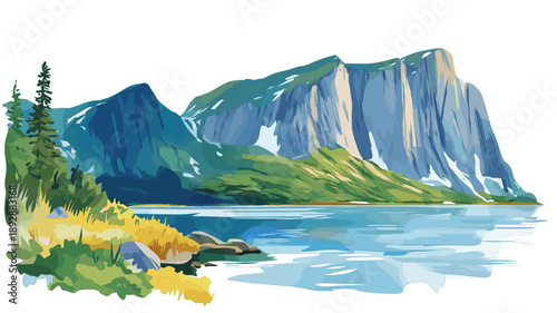 Gros Morne National Park. Gros Morne National Park hand drawn watercolor illustration