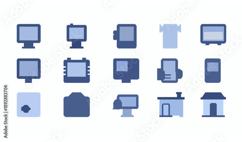 Flat Self Service Icons Vector Set for Digital Kiosk and Automated Systems