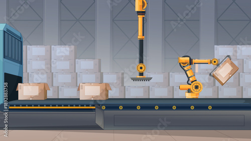 Automated Factory Conveyor Belt with Robotic Arms