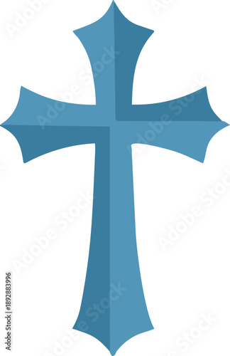 A stylized blue Christian cross illustration with clean shapes and subtle shading