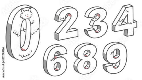 Three dimensional outline style numbers zero through nine feature small cartoon bat faces incorporated into the hollow centers.