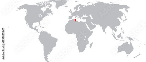 Tunisia Highlighted on World Map Vector Design