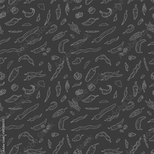 Hand drawn chili pepper seamless pattern, hot chili pattern vintage background