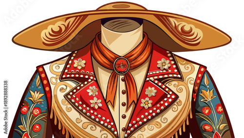 Very beautiful close-up of a classic American cowgirl women’s outfit featuring embroidered western fabric and refined stitching, isolated on white background, showcasing iconic rural fashion heritage.