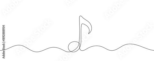 A musical note drawn with a solid line in a minimalist and abstract style. A musical note icon drawn with a solid line. Vector illustration.