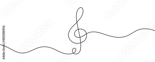 Treble clef continuous one line drawing. Music sign in simple linear style. Vector illustration.