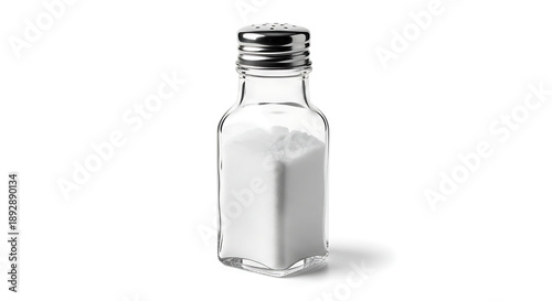 Photorealistic studio photograph of a restaurant-style salt bottle (salt shaker)