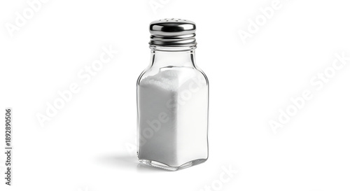 Photorealistic studio photograph of a restaurant-style salt bottle (salt shaker)