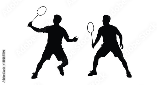 Two badminton players in action a striking black silhouette