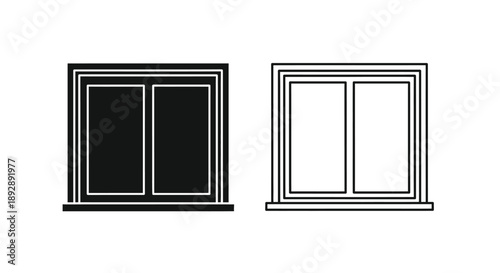 Two rectangular windows one dark and one light in outline silhouette