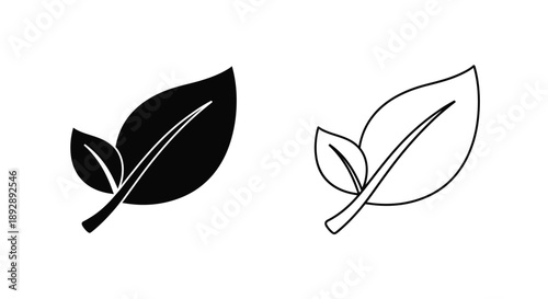 Two leaf designs one filled and one outline a graphic silhouette