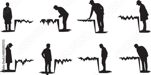 Silhouette of a man digging with various poses and actions