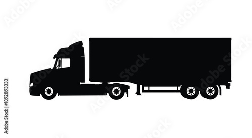 A black silhouette of a large semi truck on a white background silhouette