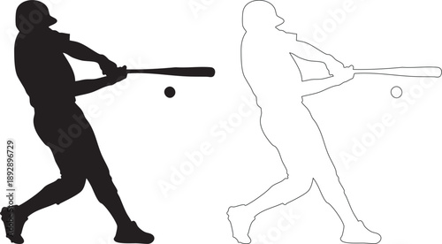 Silhouettes of baseball players swinging bats