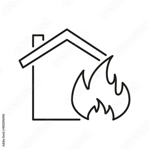 House On Fire Line Icon. Home Safety, Fire Hazard, And Emergency Preparedness Outline Symbol. Fire Risk Awareness. Editable Stroke. Isolated Vector Illustration