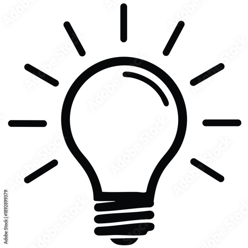 Light Bulb Icon Symbolizing Idea, Innovation, Creativity, and Solution in Black and White