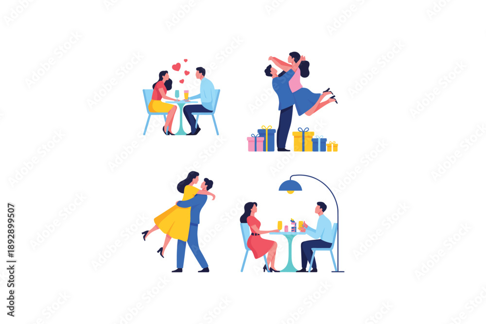 Fototapeta premium Couples celebrating love and romance with dates and gifts date dinner heart