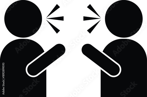 Two stylized human icons are depicted having a spirited conversation or a serious disagreement.