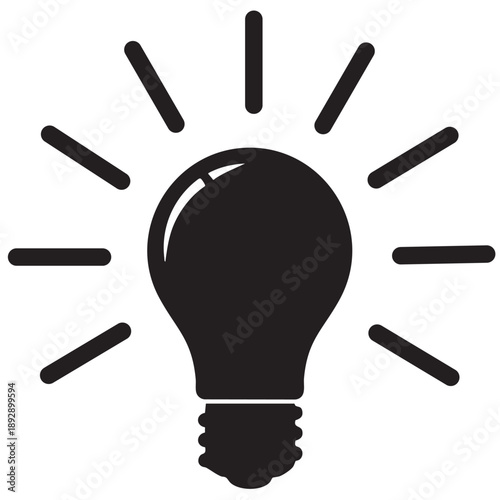 Black Light Bulb Icon with Rays - Idea, Innovation, and Creativity Concept
