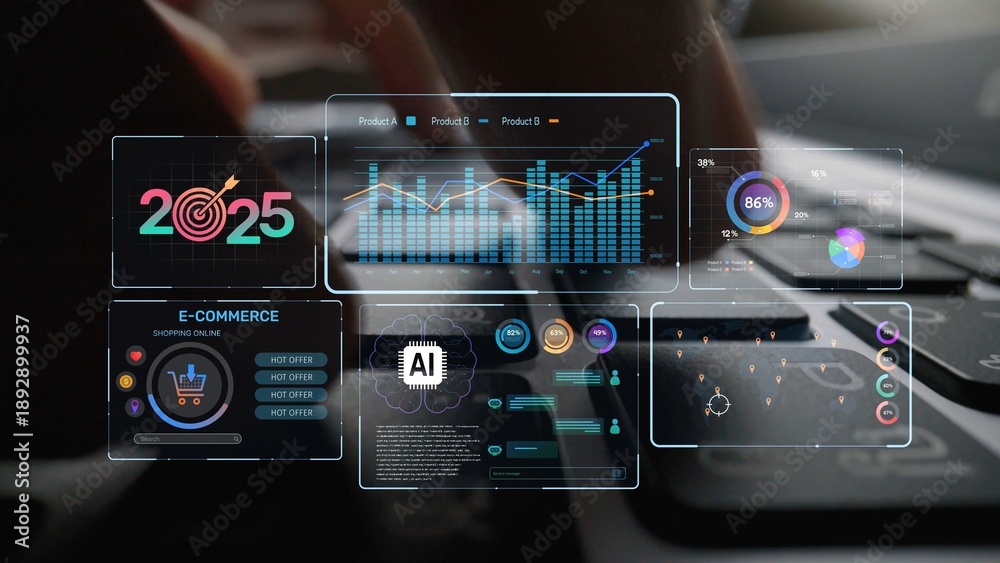 Obraz premium Data analytics and big data strategy for real-time analytics, predictive data modeling, business intelligence analytics, and data-driven decision-making in modern digital businesses. Muxer