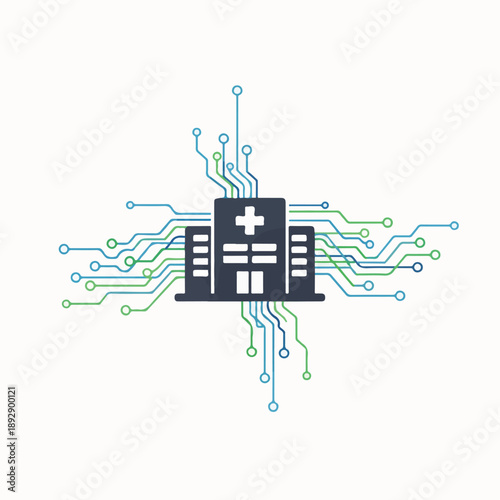Hospital Building Icon with Circuitry