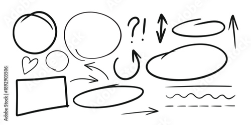 Hand drawn doodle speech bubbles and punctuation marks isolated on transparent background