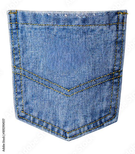 Konstfotografi Blue denim jean back pocket isolated with yellow stitching