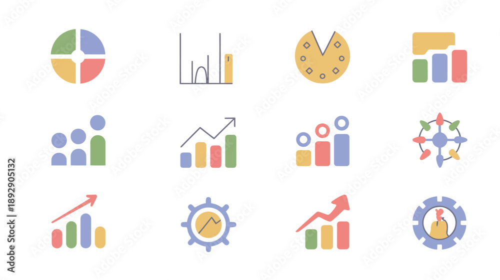 Fototapeta premium Colorful Analytics and Business Growth Icons Set for Dashboard UI Design.