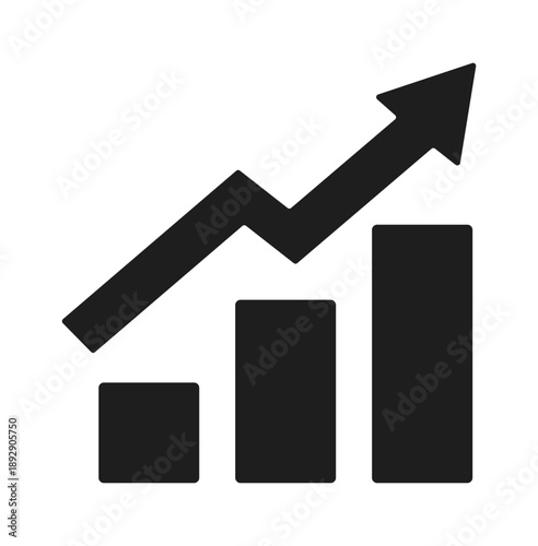A sleek black icon representing growth with an upward arrow, symbolizing progress and success in business or finance.