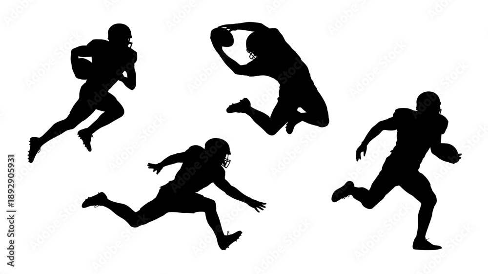 Obraz premium Silhouette of Dynamic Action: A compilation of dynamic silhouette captures various moments of american football, showcasing the energy, strategy, and passion of this intense sport.
