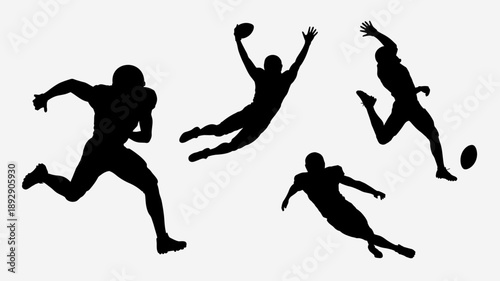 American Football Silhouette Actions: A dynamic compilation of silhouette actions depicts the essence of american football, capturing key moments of athleticism and teamwork.