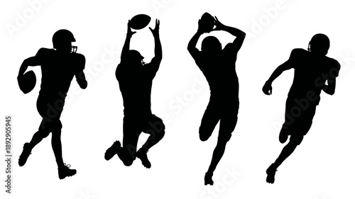 Football Action Silhouette: Dynamic silhouettes capture the essence of American football, depicting the intensity and athleticism of the game. Showing moments of running, throwing, and catching.