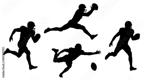 American Football Action Silhouettes: Capturing the dynamic energy of American football, these silhouettes depict players in mid-action, showcasing the sport's athleticism and competitive spirit.