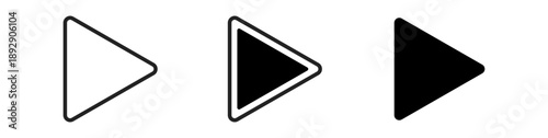 Three variations of a play button icon in sleek designs, showcasing minimalist aesthetics.