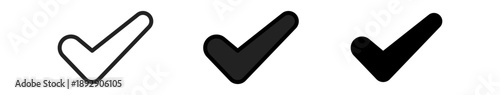 Three variations of checkmarks in distinct styles: outline, solid black, and filled white background.