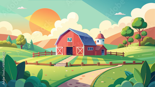 Peaceful farmland sunset