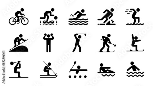 Sports Icon Set: A comprehensive collection of iconic representations of various sports, offering a clear visual vocabulary for athletic activities.