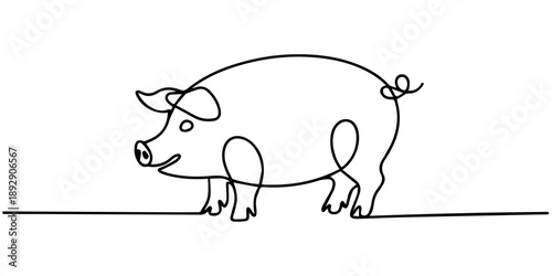 Pig in continuous line art style, Single Line Drawing of a Pig Farm Animal Illustration, Pig continuous one line drawing vector illustration, Pig continuous one line drawing minimalist style vector