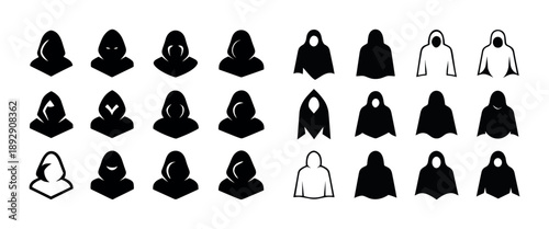 Hooded silhouettes: various styles and designs in black and white