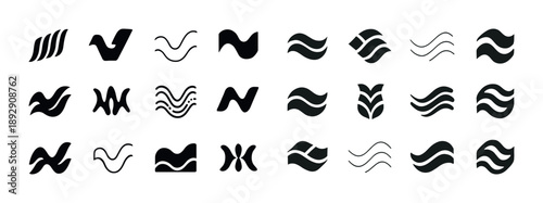 Collection of 24 minimalist wave and water themed icons in black