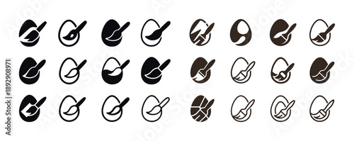 Creative icon set: paint brushes with palettes in various styles and colors