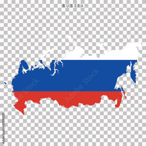 Russia map with national flag isolated on transparent background