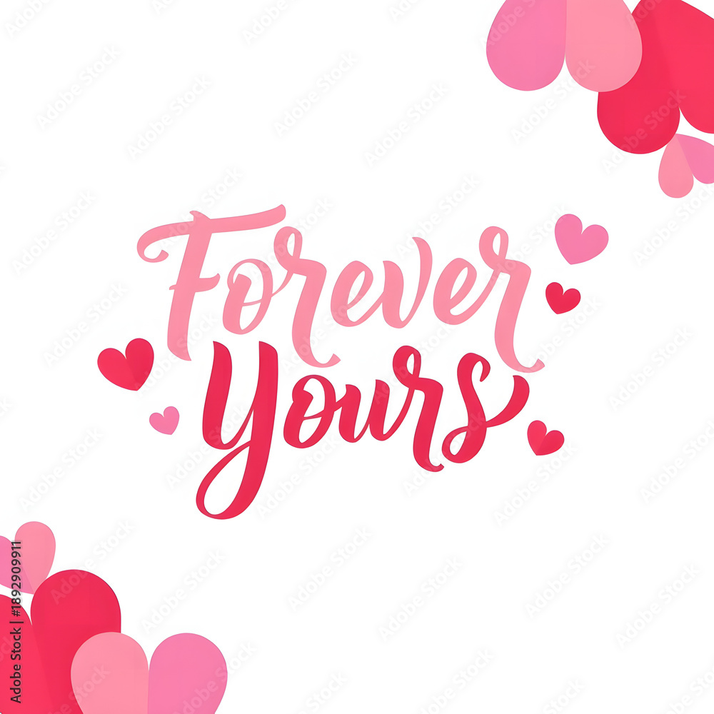 Obraz premium Forever Yours Romantic Lettering with Pink Hearts Design