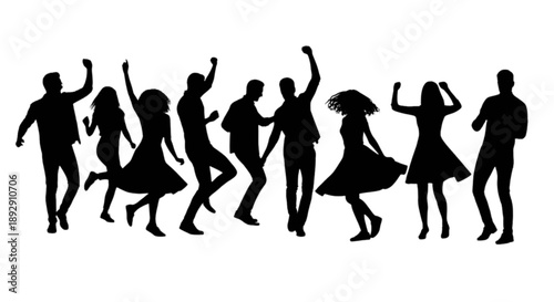 Group of people dancing silhouettes isolated on transparent background