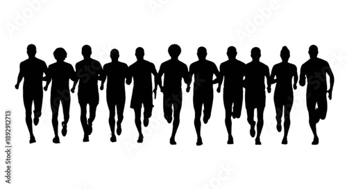 Group of runners in motion isolated on transparent background
