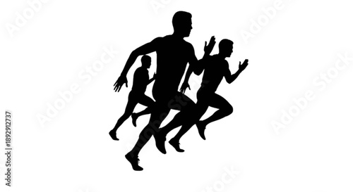 Silhouettes of runners in motion isolated on transparent background