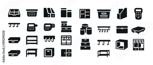 Icons of storage and organization solutions for home and office
